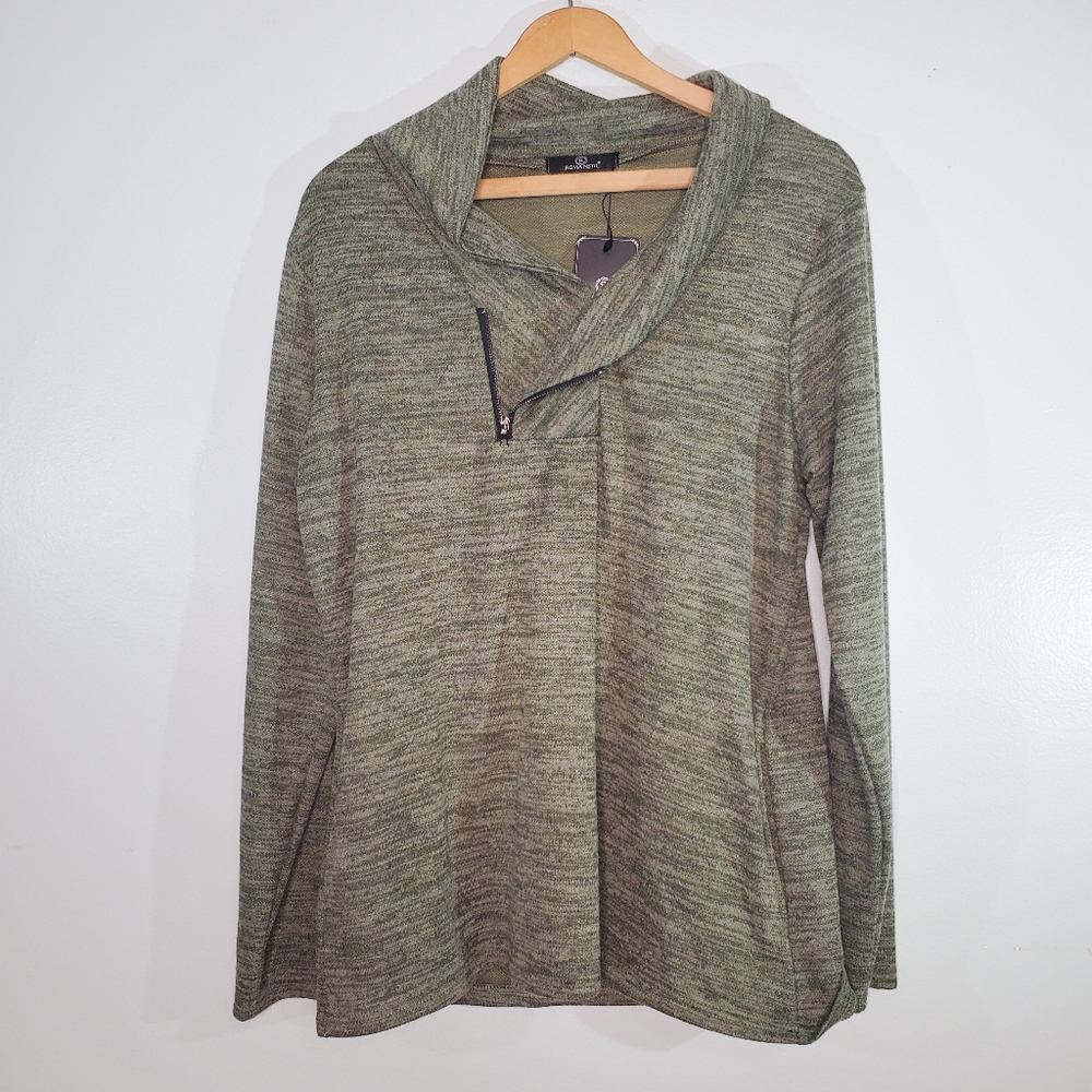 Romanstii Cozy Cowl Green Pullover Sweatshirt Zipper L